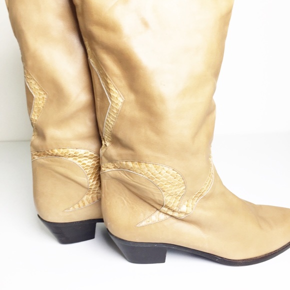 Vintage leather and snake cream boots size 10 - Picture 3 of 9